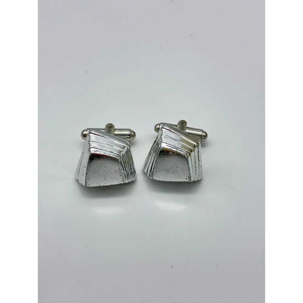 Vintage Silver Tone Geometric Cufflinks Lot of 2 Art Deco Square Trapezoid